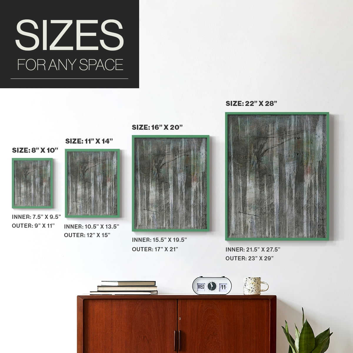 Birch Forest Abstracts II Framed Print in Green Solid Wood Framed Print No Nail Hanging