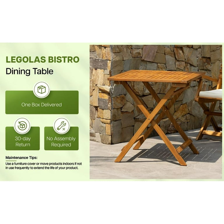Acacia Wooden Folding Bistro Table Outdoor, 270lbs Heavy Duty