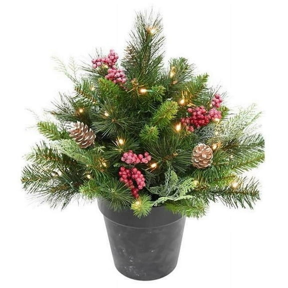 1.5 ft. Full LED Icy Mixed Pine Urn Filler Porch Bush, Warm White - 35 Count