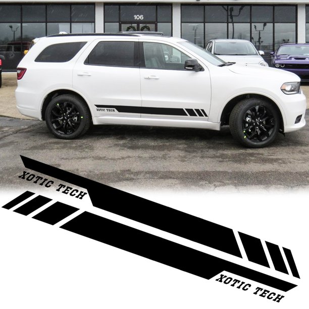 Xotic Tech 2pcs Glossy Black Car Side Skirt Stripe Sticker Lower Door Panel Decal Molding Trim