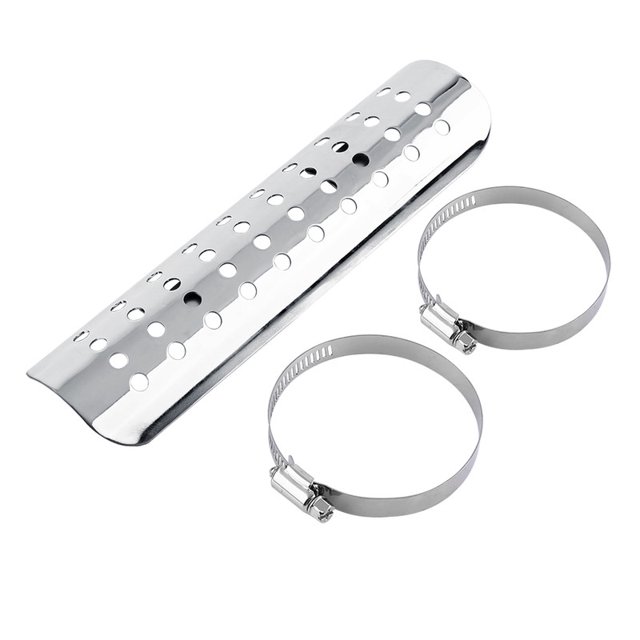 Cubierta universal para tubo de escape recto con protección térmica para orificios de motocicleta, color plateado