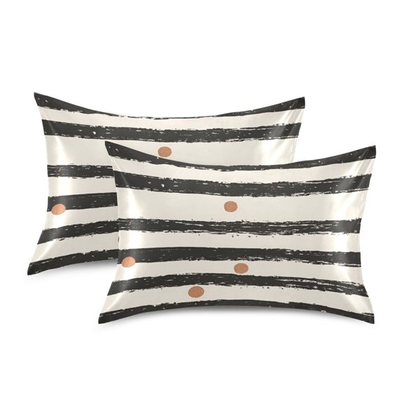 Yayeee Pillowcase Standard Size Set of 2 Satin Wrinkle Resistant Pillow Case, Black Stripes