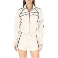 thumbnail image 5 of QATAINLAV Two Piece Sets for Women Full Zip Up Crop Sweatshirts Sport Jackets and Drawstring Shorts Fashion Stripe Tracksuits with Pockets, Beige, XXL, 5 of 10