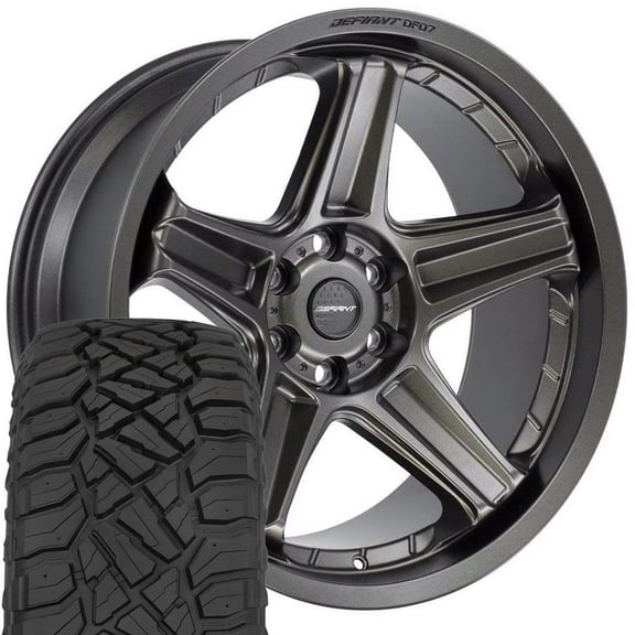 DEFIANT Wheels DF07 22 Inch Rims and Tires Fit 6x139.7 22x10 Satin Bronze - TerraMax RT 285/45-22 (Set of 4)