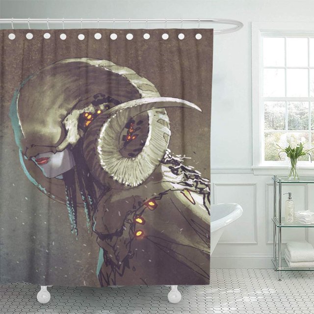 ABPHQTO Acuarela alienígena fantasía oscura criatura humana con cuernos rizados pintura artística cortina de ducha cortina de baño 165x180 cm ABPHQTO PKNMT66x72Shower-11747