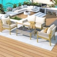 thumbnail image 2 of 4-Piece Patio Furniture Set, Outdoor Conversation Set with Tempered Glass Table, Loveseat and 2 Armchairs, Patio Furniture Set with Thick Cusions, 2 of 9