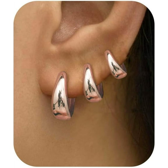 14K Gold Plated Chunky Hoop Earrings Set | Sterling Silver Post Small Huggie Earrings For Women[Z187]