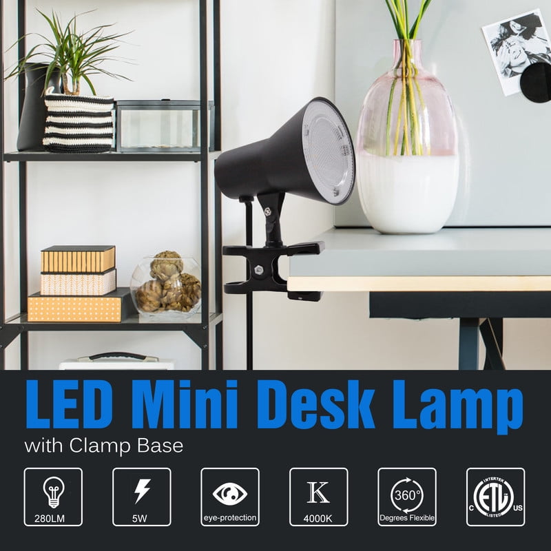Lucere Mini LED Clamp on Desk Task Lamp, Clip on Desk Reading Light, 360°Rotation Reading Light , LED Eye-Caring Reading Light, Flexible Desk Task Lamp, Perfect For Office,Bed Headboard, Study