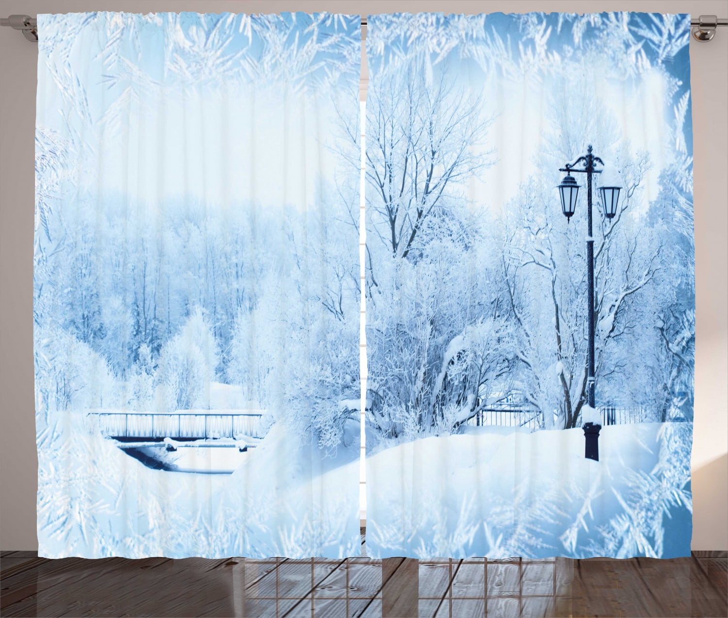 Winter Curtains 2 Panels Set, Winter Trees in Wonderland Theme Christmas New Year Scenery ...