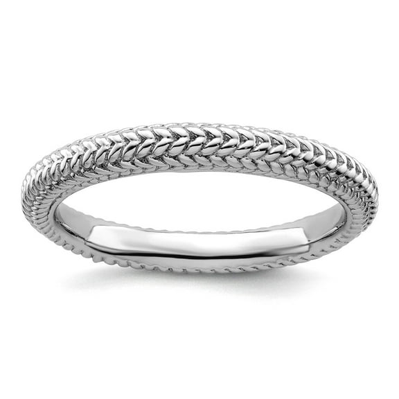 2.5mm 925 Sterling Silver Polished Patterned Stackable Rhodium Plated Domed Ring Size 7 Stackable Ring for Women