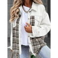 thumbnail image 4 of Women'S Oversized Casual Long Sleeve Button Down Plaid Shacket Boyfriend Jean Jacket with Pockets White XXL, 4 of 9