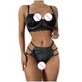 thumbnail image 4 of Levmjia Womens Lace Lingerie Set Hollow Out Floral Trim Adjustable Shoulder Strap Solid Color Underwire Bra And Panty Nightwear Romantic Dates Daily, 4 of 4
