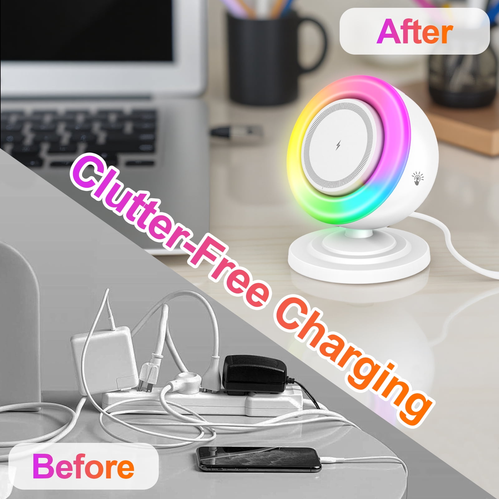 Wireless Charger, Bluetooth Speaker, 3 in 1 Wireless Charging Station for iPhone 17e 17 16 15 14 13 12 Series, Phone Stand for Samsung Series. with RGB light, A Ideal gift, White