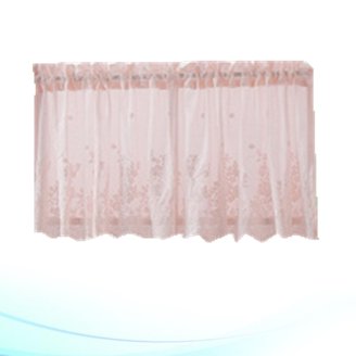 Little Pink Flower Tier Curtain – 56"W X 43.3"L Cotton Linen Half Curtain With Lace Hem, Vintage Style For Kitchen & Cafe
