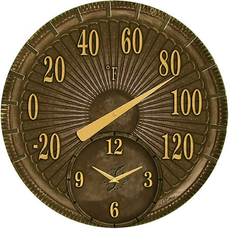 Springfield, 18" Cast Aluminum Thermometer with Clock