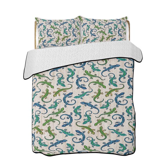 Full Size Quilt Bedding Set, Blue Green Pet Lovers Reversible Summer Quilt 3 Pieces, Minimalist Modern Farmhouse Lightweight Bedspreads Coverlets with 2 Pillow Shams for All Seasons