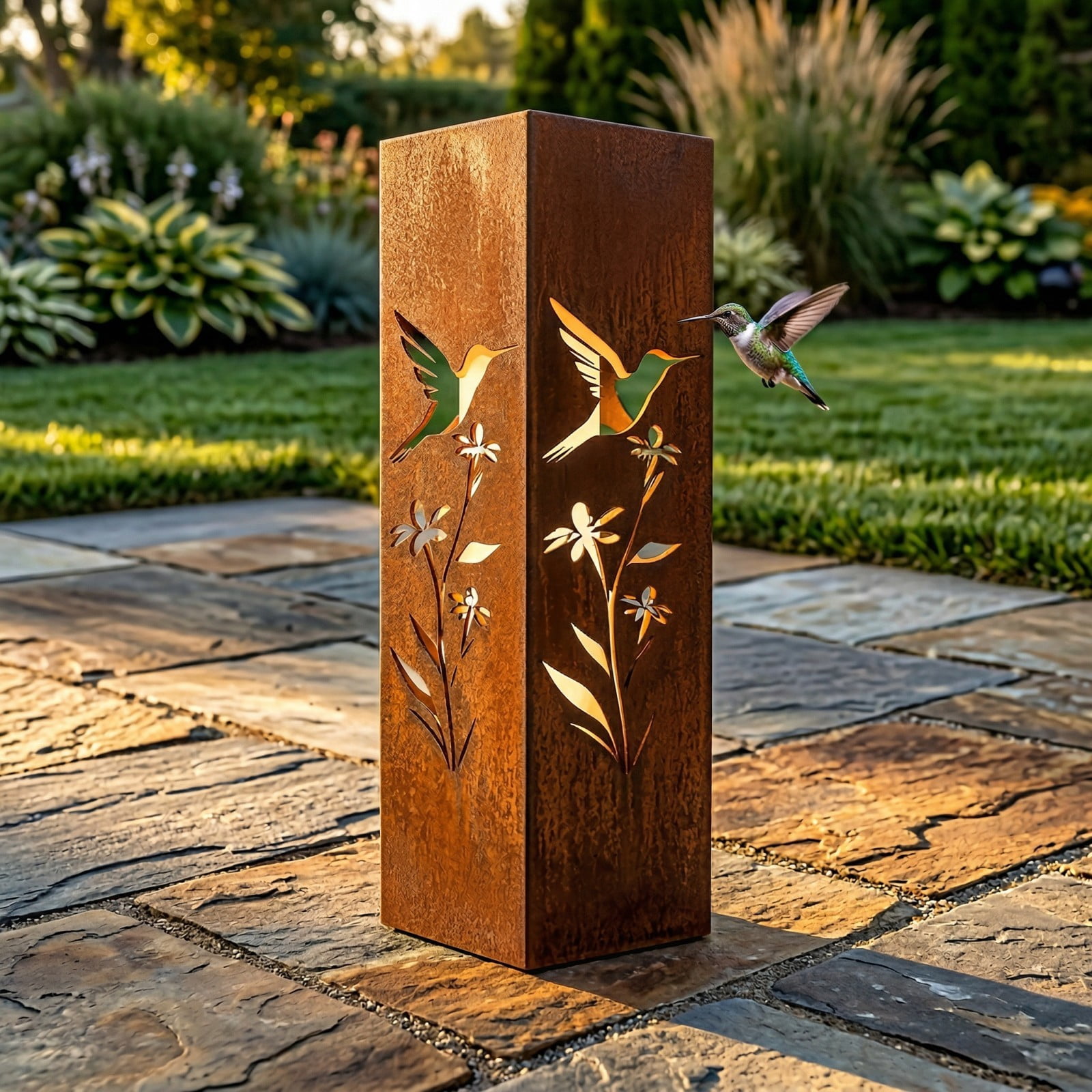 Outdoor Pineapple Garden Column, Rustic Metal Light Cover Sculpture, Modern Yard Statues, Patio Walkway Decor, Column for Garden Beds, Entryways, Pathways, Summer Outdoor Art Accent, Weatherproof, A