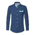 thumbnail image 4 of Mens Shirts Casual Color Matching Long Sleeve Button Down Lapel Blouses Beach Comfortable Loose Fall Tops Dark Blue XXXL, 4 of 4