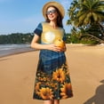 thumbnail image 4 of Vsdgher Élégant Coucher de Soleil Tournesol pour Femmes Été 2025 Décontracté Robes Midi Maxi Léger Manches Courtes Col Rond Robe de Plage, 4 of 6