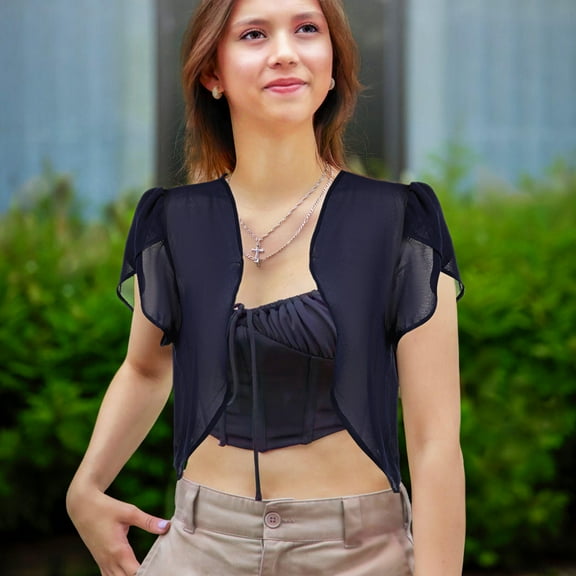 HEMOTON Over Dress Shrug Summer Short Sleeved Dress Cover Up Ruffle Sleeve Cropped Shrug Short Shrug Size