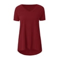 thumbnail image 3 of WEIYLL T-Shirts pour Femmes Grande Taille Col en V Manches Courtes Longs Hauts Rouges Tailles TTTG, 3 of 4
