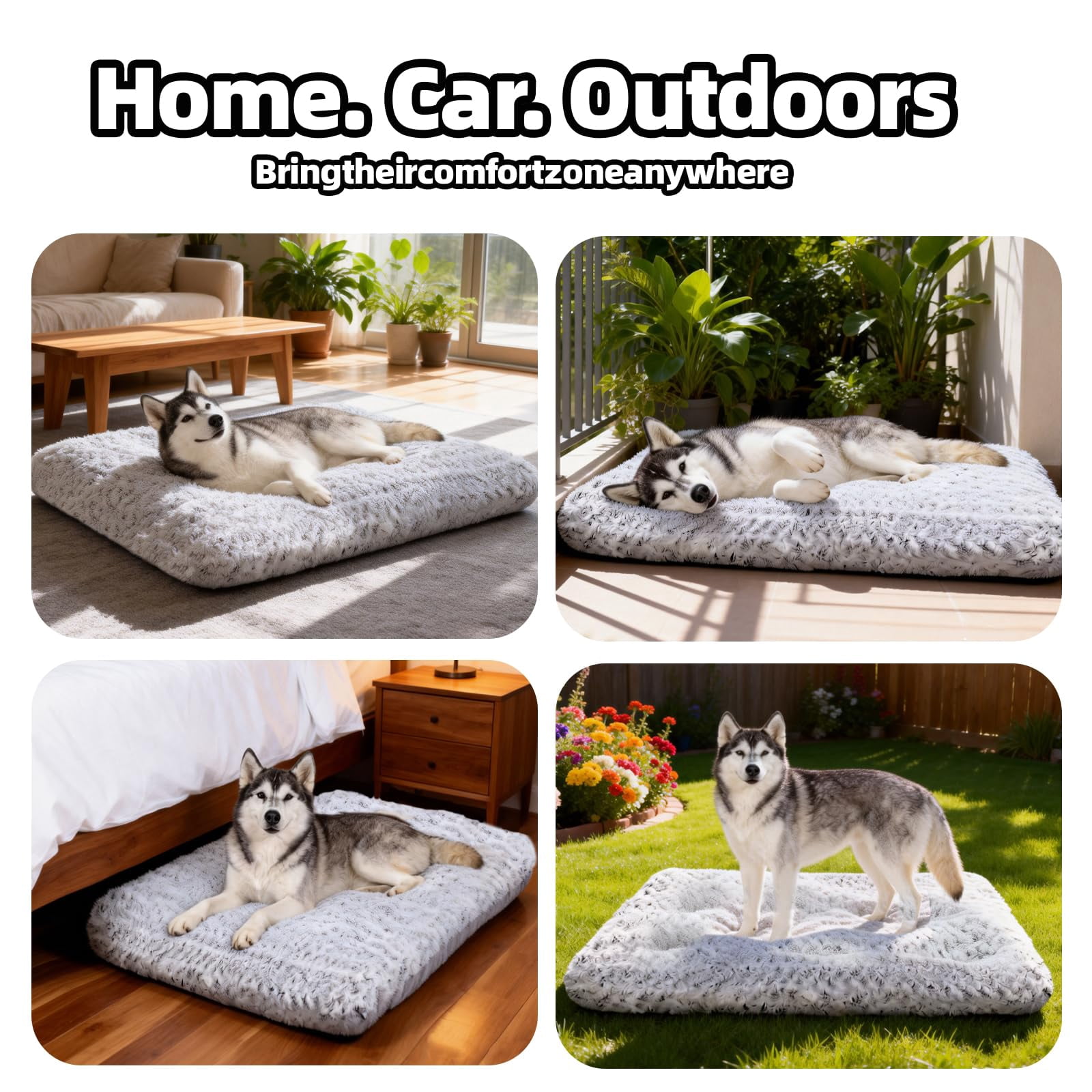 Extra Large Dog Bed Deluxe Plush  Washable Big Beds Indestructible Crate Pad Anti-slip Soft Pet Comfy Kennel For Small Medium Dogs 41"x 27"-xxl Light Gray