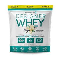 Designer Wellness, Designer Whey, Natural 100% Whey Protein Powder with Probiotics, Fiber, and Key B-Vitamins for Energy, Gluten-free, Non-GMO, French Vanilla, 4 lb