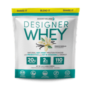 Designer Wellness, Designer Whey, Natural 100% Whey Protein Powder with Probiotics, Fiber, and Key B-Vitamins for Energy, Gluten-free, Non-GMO, French Vanilla, 4 lb