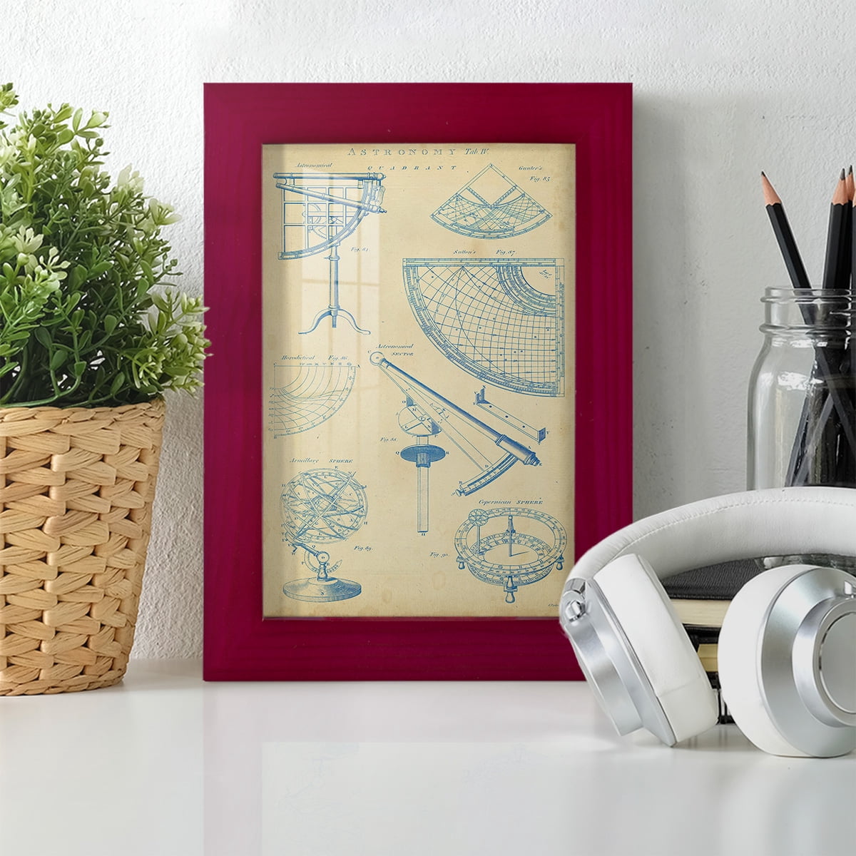Vintage Astronomy I -Framed Print w/glass-Cherry Red