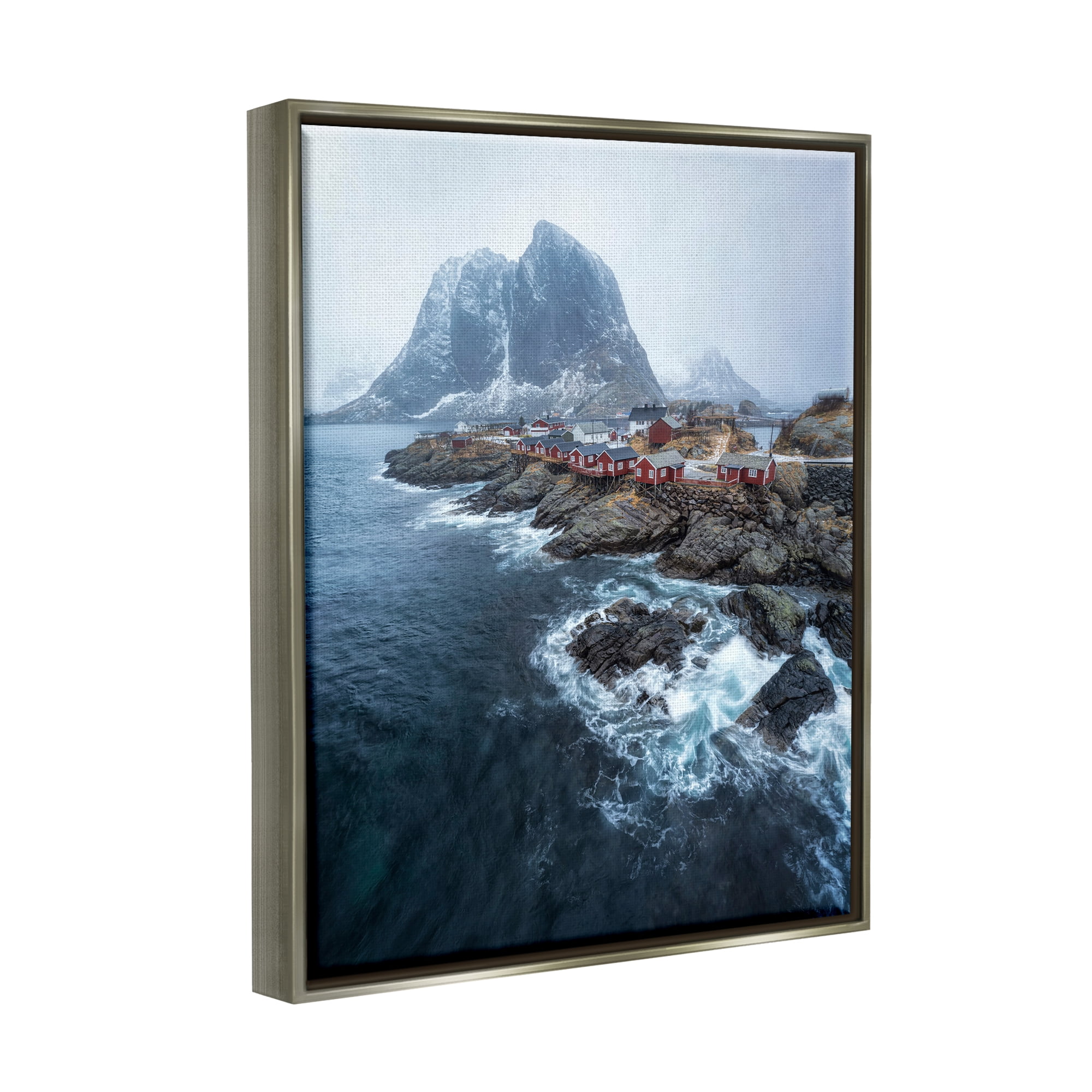 Stupell Industries Coastal Ocean Village Landscape Photography Gray Floater Framed Canvas Art Print Wall Art, 17 x 21