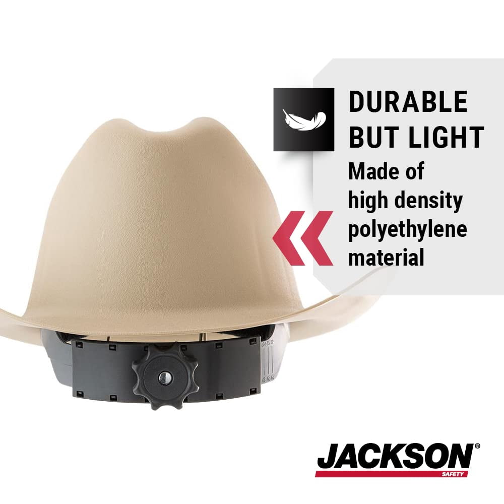 Jackson Safety Western Outlaw Hard Hat (19502), Wide 360-Degree Brim, 4-Pt. Ratchet Suspension, Tan, 4 Hats / Case