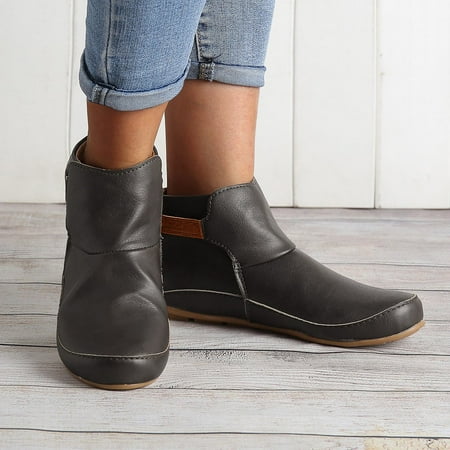 

Boots For Women Women S Vintage Leather Boots Flat Waterproof Shoes Winter Round Toe Ankle Boots Grey 8