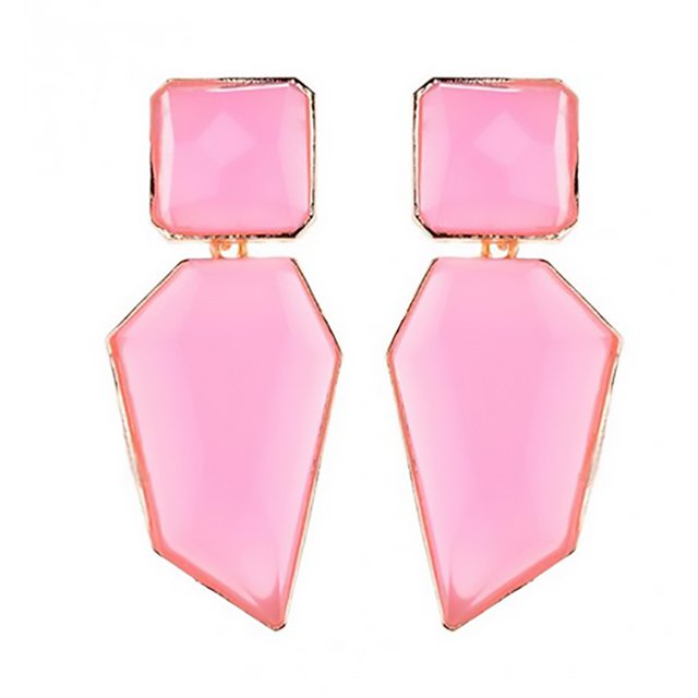 par de pendientes populares para mujer, colgante con forma geométrica, joyería delicada (rosa)