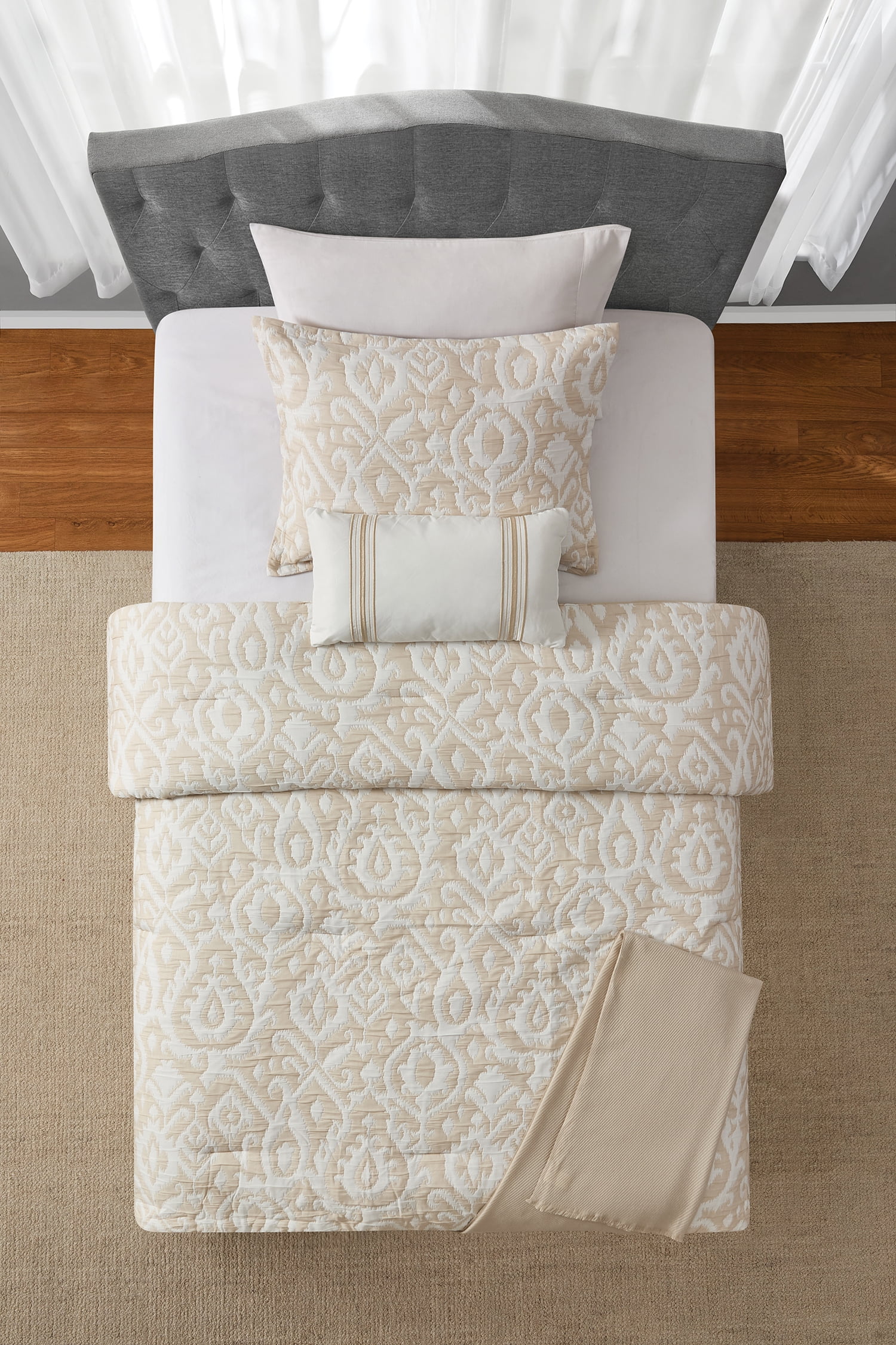 Mainstays Ikat 4-Piece Taupe Matelasse Comforter Set, Twin/Twin XL