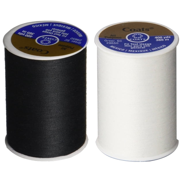 Hilo Coats & Clark Dual Duty de poliéster, paquete de 2, negro y blanco
