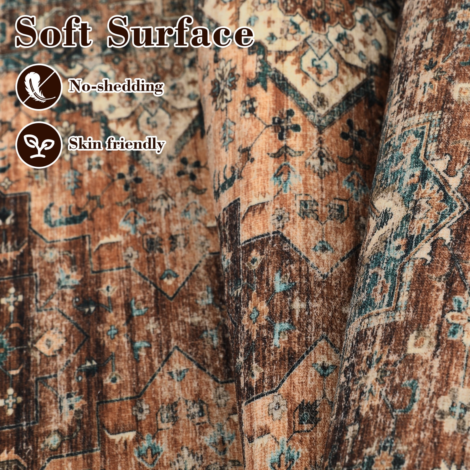 Garvee 10'x13' Large Area Rug for Living Room Vintage Medallion Rug Floral Print Rug Non Slip Low Pile Indoor Bedroom Rug, Brown