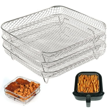 Air Fryer Basket Square, Set of 3, Stackable Multi-Layer Stainless Steel Air Fryer Rack 8 inch 6QT