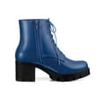 thumbnail image 3 of BLISSFUL STEP Women's Platform Chunky Heels Combat Boots Blue 6, 3 of 7