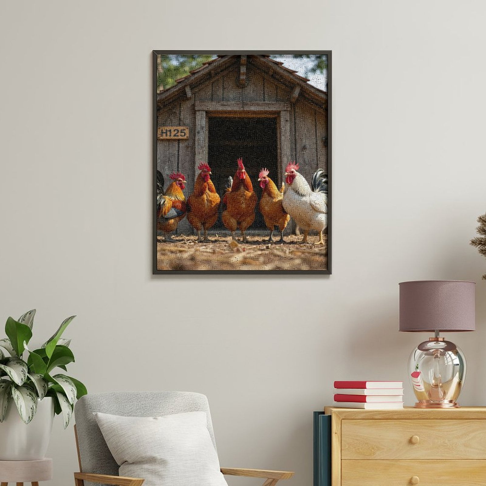 Paint By Numbers Kit for Adults Beginner - DIY Roosters Barnyard Gathering H125 Canvas Painting Kits for Adults, Frameless Paint By Number for Adults for Home Wall Decor 16x20 Inch