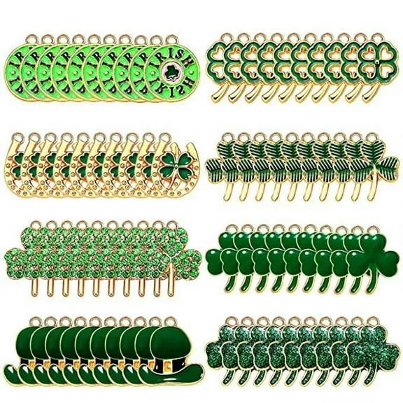 U8MO 8 St. Patrick's Day Charms Gold Enamel Green Charms Assorted Themed Set