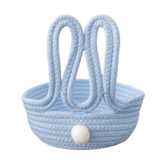 Easter Bunny Basket for Egg , Small Woven Cotton Rope Basket with Rabbit Ears & Tail, Kids Easter Baskets for Eggs, Baby Gift & Party Supplies, Holiday Decor
