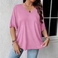 thumbnail image 2 of Hesxuno Women Basic Short Sleeve T-Shirt Plus Size V Neck Tops Spring Summer Casual Tee Shirts Comfortable Everyday Wear Blouses Pink XXL, 2 of 9
