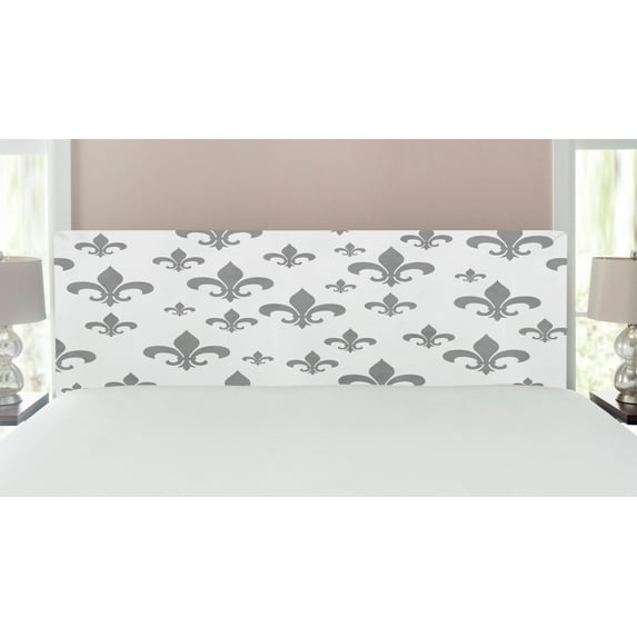 Fleur De Lis Headboard, Lily Pattern Classic Retro Royal Vintage European Iris Ornamental Art, Upholstered Decorative Metal Bed Headboard with Memory Foam, King Size, Grey, by Ambesonne