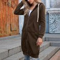 thumbnail image 6 of Fimkaul Women's Winter Coats Long Sleeve Casual Tops Fashion Solid Cardigan Hooded Mid Length Jackets Coat Coffee 3XL, 6 of 7