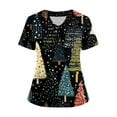 thumbnail image 2 of Garbnen Christmas Womens Scrubs Top Workwear V Neck Short Sleeve Plus Size Tops for Women Xmas Printed Nurse Uniforms with Pockets S-5XL, 2 of 4