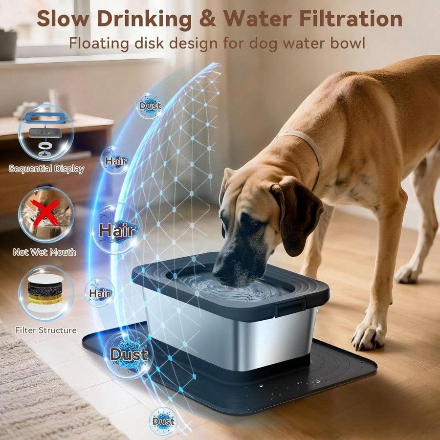10L No Spill Dog Water Bowl 2.6 Gal Stainl Steel No Splash Large Dog Water Bowl with NonSlip Silicone Mat Sof Slow Drinking Pet Bowls for My Drinkers Indoor/Outdoor Use Black