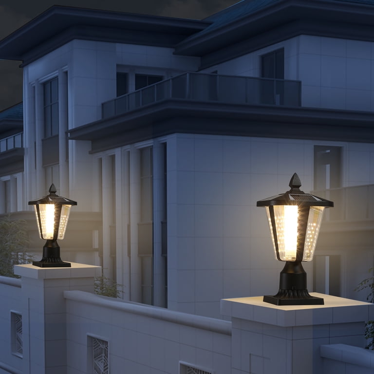 15" Solar Powered Post Lights Outdoor - 3000K Warm White Pillar Lights For Patio, Fence, Deck