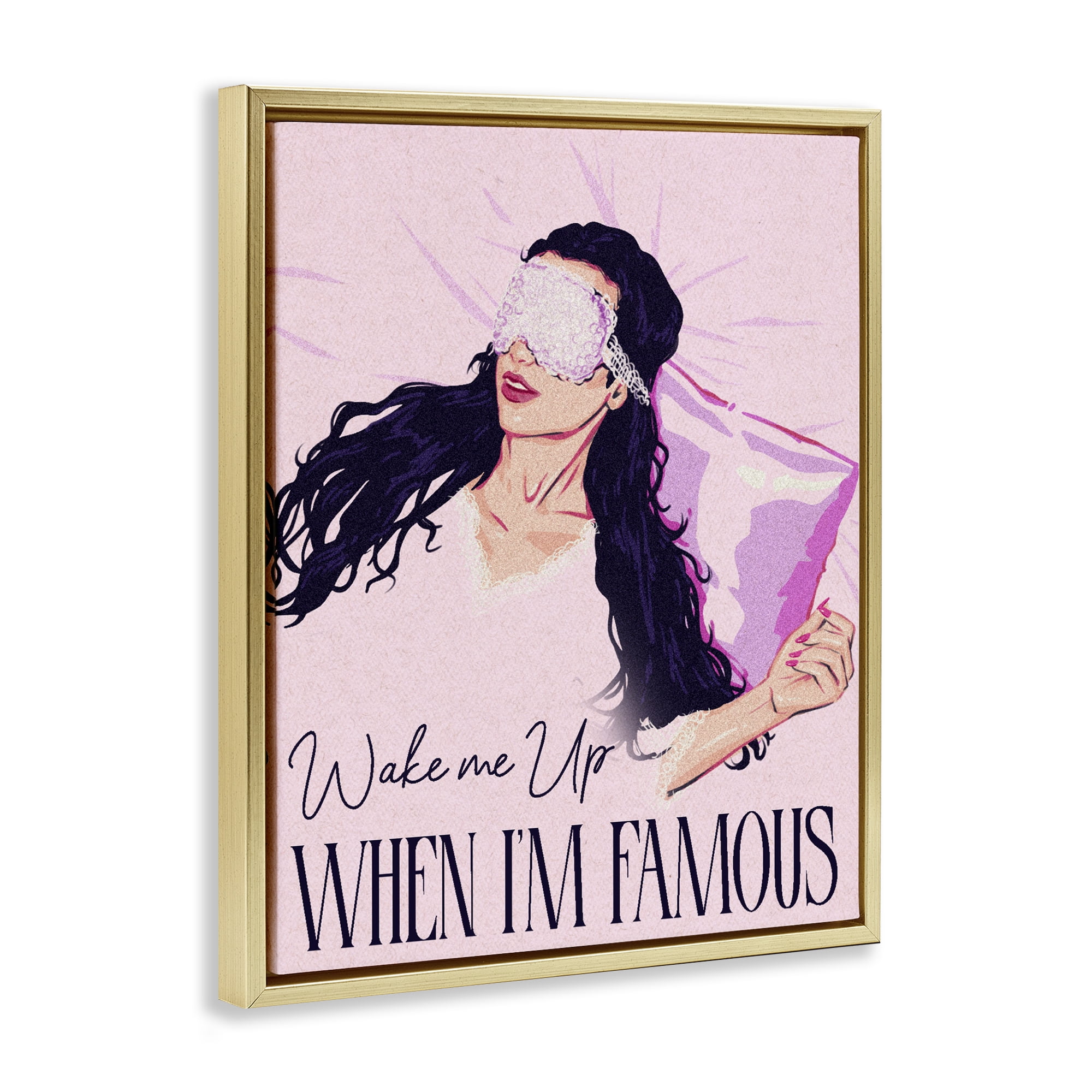 Stupell Industries Wake Me Up When Famous Gold Framed Floater Canvas Wall Art, design by Ziwei Li