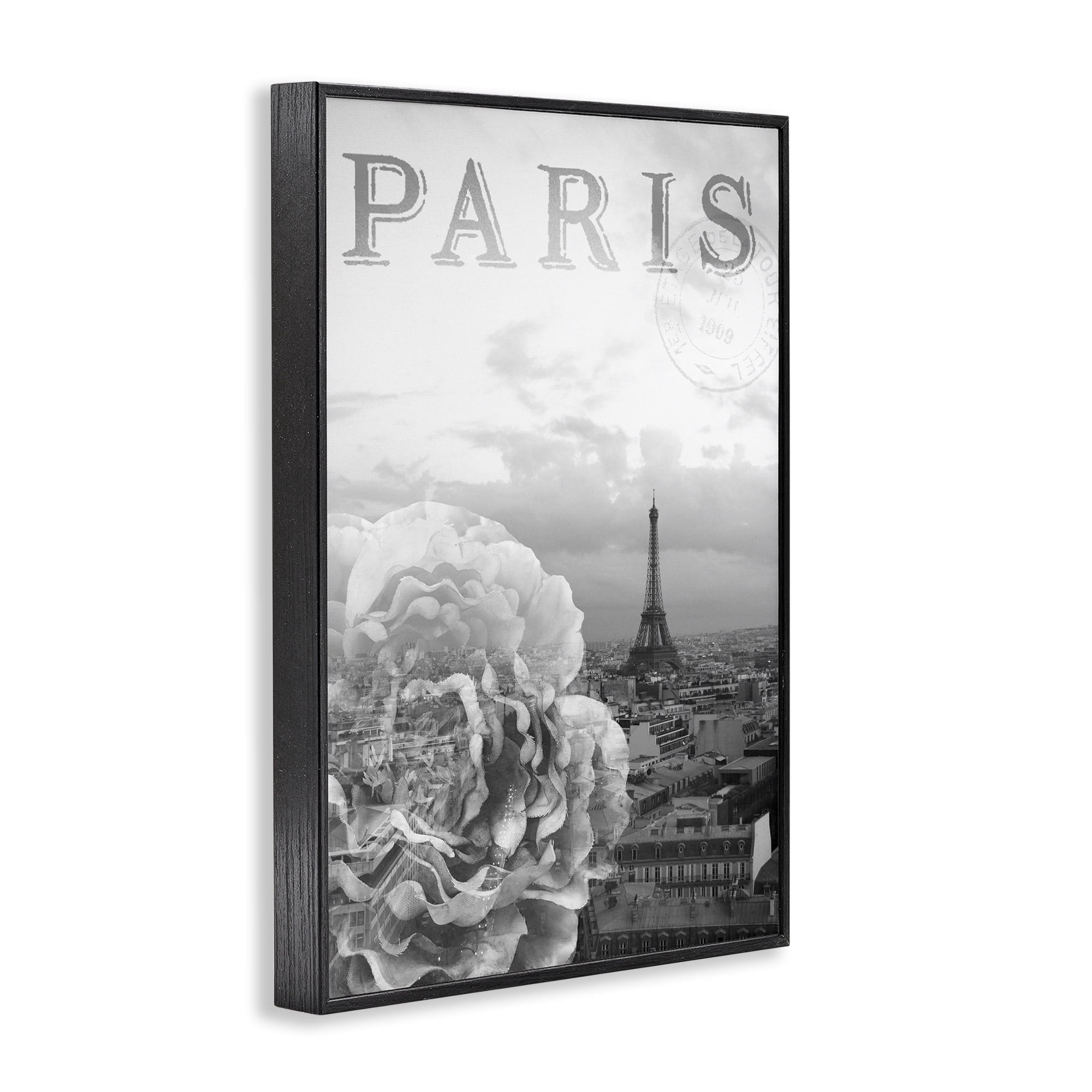 Stupell Industries Paris Postcard in Monochrome Black Framed Giclee Art, design by Emily Navas