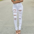 thumbnail image 4 of Giftesty Womens Pants Women Slim Plus Size Ripped Hole Solid Color Long Jeans Denim Regular Pants, 4 of 5